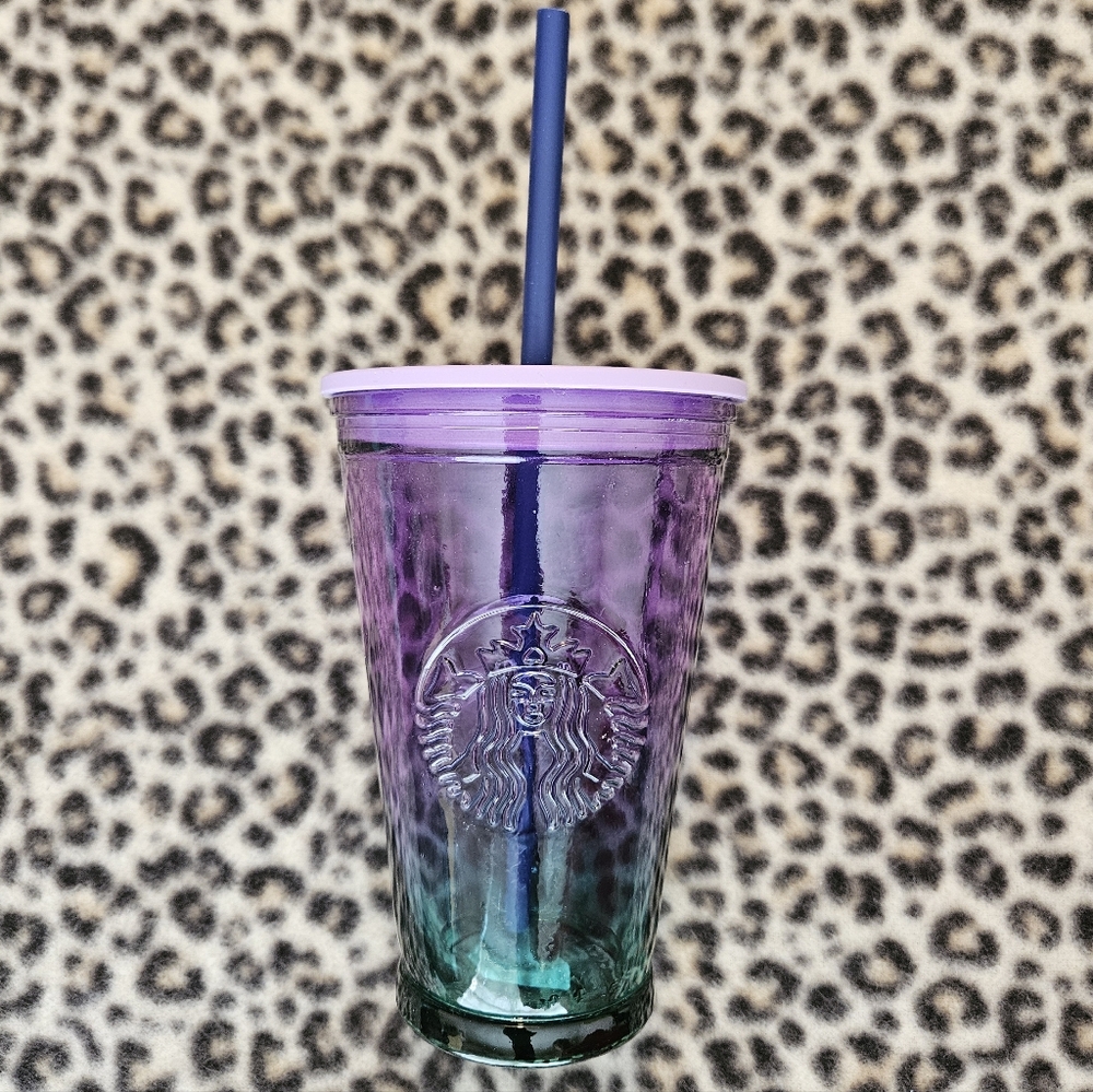 2022 Starbucks Grande To Go Recycled Purple Green Ombre Glass Mermaid Tumbler
